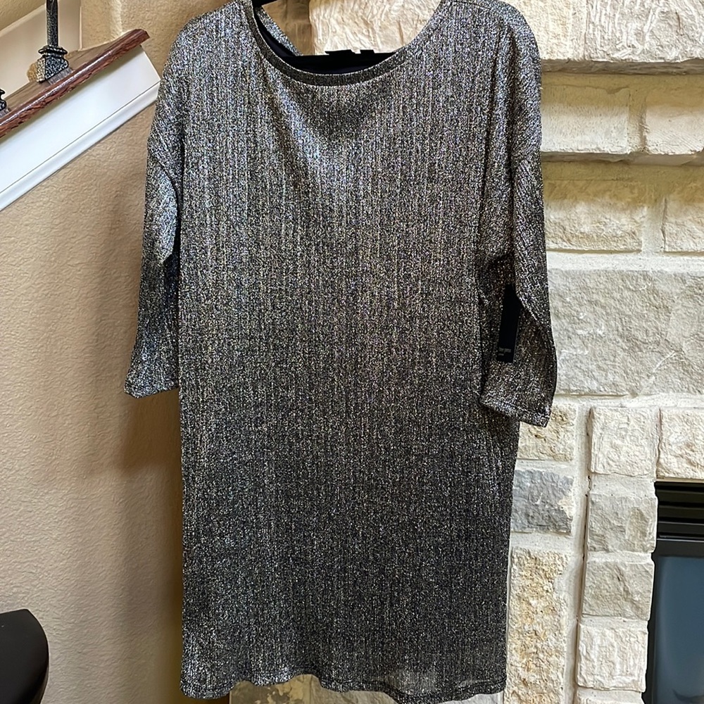 NEW with tags Free Press Silver and black Lined 3/4 sleeve cocktail  dress . L.